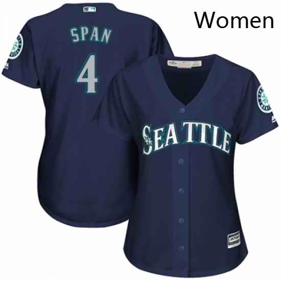 Womens Majestic Seattle Mariners 4 Denard Span Replica Navy Blue Alternate 2 Cool Base MLB Jersey